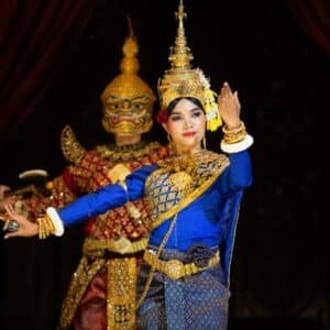 Traditional Khmer Apsara dance performance celebrating Cambodian New Year