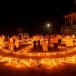 Candlelight ceremony at a pagoda in Siem Reap during Chol Vossa — the start of Buddhist Lent in Cambodia