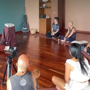 Yoga class in session at Aum Yoga Center studio, Siem Reap
